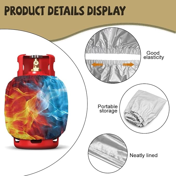 Fire Camper Propane Tank Cover Outdoor 600D Heavy Duty Waterproof Covers Fits Standard 20 lb Cylinder, 13.7'' x 16.5'' for Rv Trailer, 2 Pack