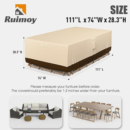 Patio Furniture Covers, Outdoor Furniture Cover Waterproof, General Purpose, Outside Table and Chair Covers, Heavy Duty 600D (111 Inch L x 74 Inch W x 28.3 Inch H)-Brown