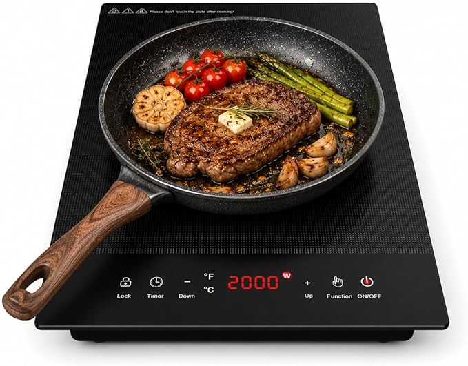 Electric Cooktop, ANHANE 1800W Portable Stove Top, 12" Infrared Single Burner Hot Plate for Cooking, Countertop Ceramic Radiant Cooker with Timer & Child Lock, All Cookware Compatible for RV/Dorm