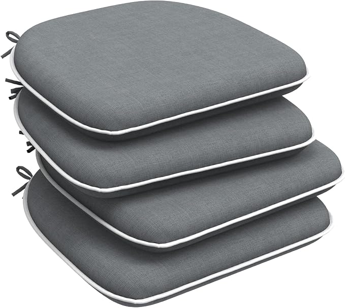 DYTXIII Set of 4 Outdoor Chair Cushions with Ties,Water Repellent Patio Chair Pads 17"x 16" for Outdoor Furniture,Round Corner Seat Cushions for Garden Yard Kitchen Textured Gray