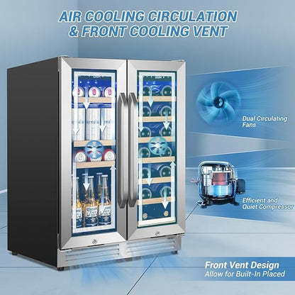 Velivi Wine and Beverage Refrigerator Under Counter, 24 Inch Beverage Fridge Dual Zone with Glass Door, Built In Beverage Cooler with Increase Capacity Space, Advanced Cooling System