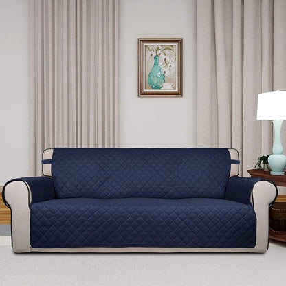 PureFit Reversible Quilted Couch Covers for Dogs Oversized Sofa Cover 78” | Navy/Ivory, Water Resistant Couch Protector, Washable Pet Couch Cover with Non Slip and Elastic Straps For Kids