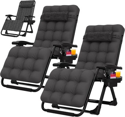 Suteck Zero Gravity Chairs Set of 2, Reclining Camping Chair with Cushion | Anti Gravity Recliner Lounge Chair with Aluminum Alloy Lock & Cup Holder, 90-170° Adjustable, for Lawn Patio Indoor