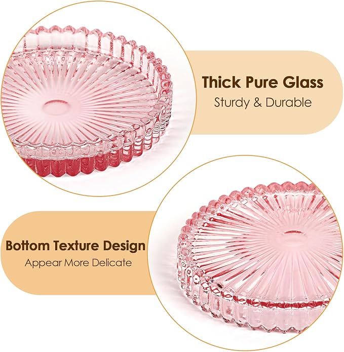 Modern Clear Glass Coaster Set of 8- Coffee Table Coasters, Crystal Coaster Round Cup Mats, Coasters for Office, Kitchen, Bar, Dining Room, Living Room, Patio(Clear Pink)