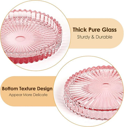 Modern Clear Glass Coaster Set of 8- Coffee Table Coasters, Crystal Coaster Round Cup Mats, Coasters for Office, Kitchen, Bar, Dining Room, Living Room, Patio(Clear Pink)