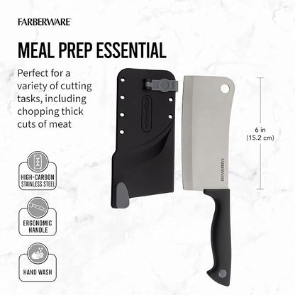 Farberware Edgekeeper 6-Inch Cleaver Knife with Self-Sharpening Blade Cover, High Carbon-Stainless Steel Kitchen Knife with Ergonomic Handle, Razor-Sharp Knife, Black