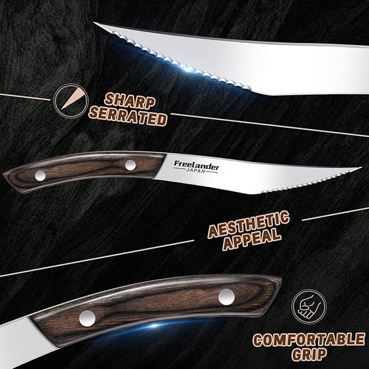 Freelander 4-Piece Pizza Knife Cutter Set, Sharp Serrated Stainless Steel Blades, Full Tang Forged Design, Ergonomic Non-Slip Handle, Durable, Rust-Resistant & Dishwasher Safe