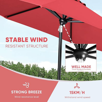 Tempera Patio Market Outdoor Table Umbrella with Auto Tilt and Crank, Large Sun Umbrella with Sturdy Pole & Fade Resistant Canopy, Easy to Set