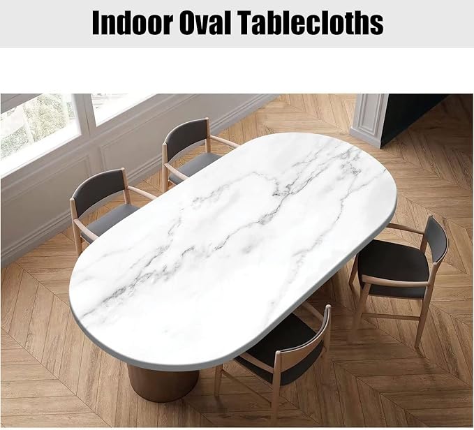 Marble Oval Fitted Tablecloths, Rock Grey Dust Marble Pattern Elastic Edged Table Covers, Fits to 42" x 60" Table, Great for Kitchen Dinning Tabletop or Outdoor Picnic Party Camping Decoration