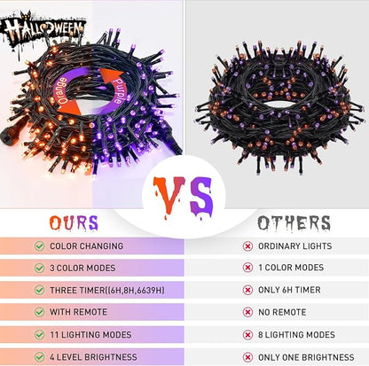 JMEXSUSS 66ft 200 LED Orange and Purple Halloween Lights Plug in | Connectable, Remote Control, Dual Color Changing, Waterproof, Halloween String Lights for Tree Yard Indoor Outdoor Decor
