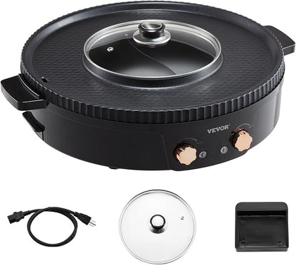 VEVOR Hot Pot with Grill, 1800W 2-in-1 Electric Smokeless Grill and Hot Pot, Korean BBQ Shabu Shabu Hotpot with Separate Dual Temperature Control, Non-stick Pan, for 2-8 People Family Dining