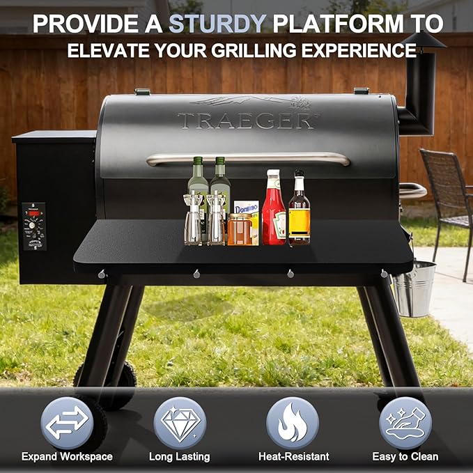 BAC363 Folding Front Shelf for Traeger Pro Series 34, Texas Elite 34, Century 885 Costco, Eastwood 34 Pellet Grill Smoker, Heavy-Duty Grill Accessories Replacement for Food Prep and Storage, 37" x 12"