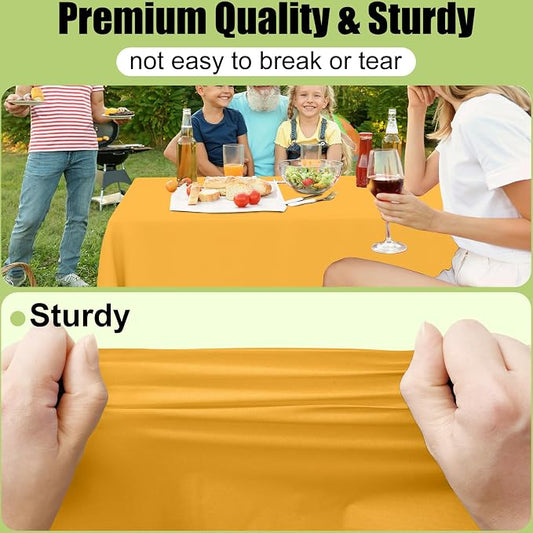 Smiry Disposable Table Cloth - 15 Pack, 54 x 108 Inch Waterproof Rectangle Tablecloths for Parties, Decorative Plastic Table Cover, Leakproof & Sturdy, Mustard Yellow