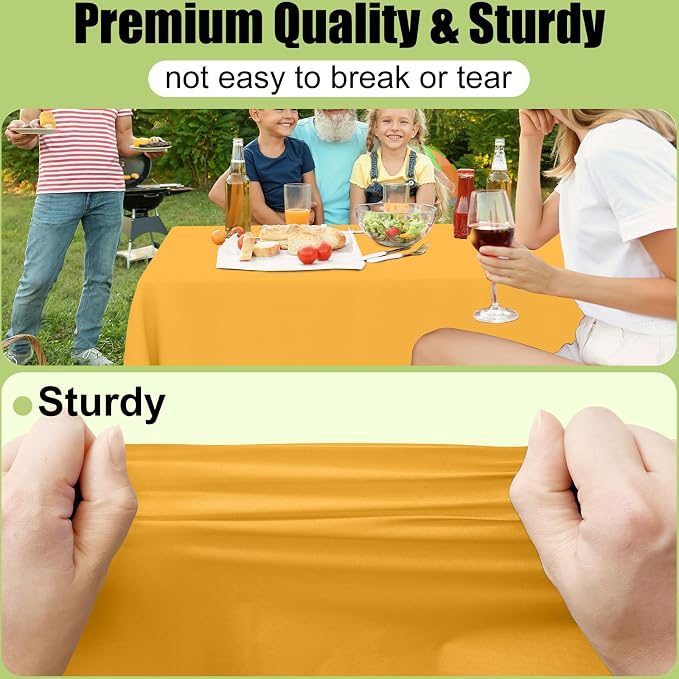 Smiry Disposable Table Cloth - 6 Pack, 54 x 72 Inch Waterproof Rectangle Tablecloths for Parties, Decorative Plastic Table Cover, Leakproof & Sturdy, Mustard Yellow