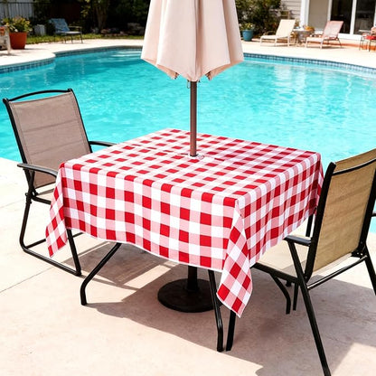 Poise3EHome Square Outdoor Tablecloth with Umbrella Hole and Zipper,Red and White Gingham 60x60 Inch,SpillProof Washable Table Cloth for Spring Summer Patio Garden Poolside Picnic Camping BBQS