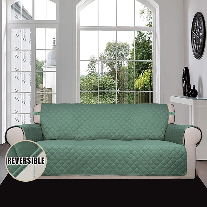 Easy-Going Reversible Oversized Couch Cover for 3 Cushion Couch Sofa Cover for Dogs Water Resistant Furniture Protector Cover with Foam Sticks for Pet Cat (Oversized Sofa, Cyan/Ivory) | Machine Washable Slipcover For Dogs, Water Resistant Furniture Mat...