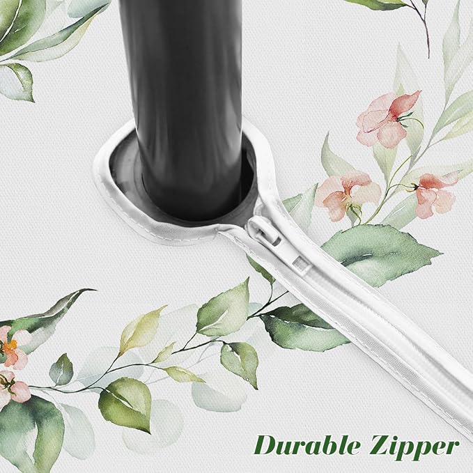 Outdoor Tablecloth with Umbrella Hole and Zipper Rectangle 52 x 70 Inch Waterproof Eucalyptus Leaves Floral Zippered Table Cloth, Fabric Table Cover for Spring/Summer/Picnic/Camping/Patio, Green