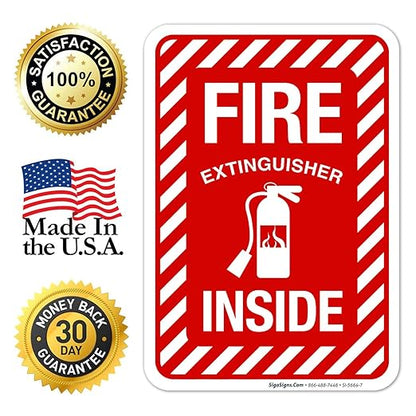 Fire Extinguisher Inside Sign, Fire Safety Sign, 10x7 Inches, 4 Mil Vinyl Decal Stickers Weather Resistant UV Protected, Made in USA