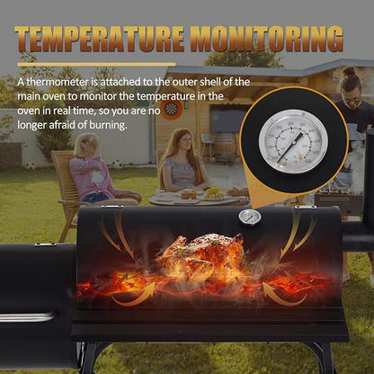 Charcoal Grills Outdoor BBQ Grill Offset Smoker with Wheels Side Fire Box Portable Barbecure Grill for Outdoor Cooking Backyard Camping Picnics,Black