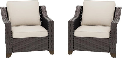 2 Piece Patio Furniture Set, Wicker Outdoor Conversation Set | Patio Chair Set with Olefin Removable Cushion, All-Weather Armchairs with Deep Seat for Porch, Deck and Backyard, Beige