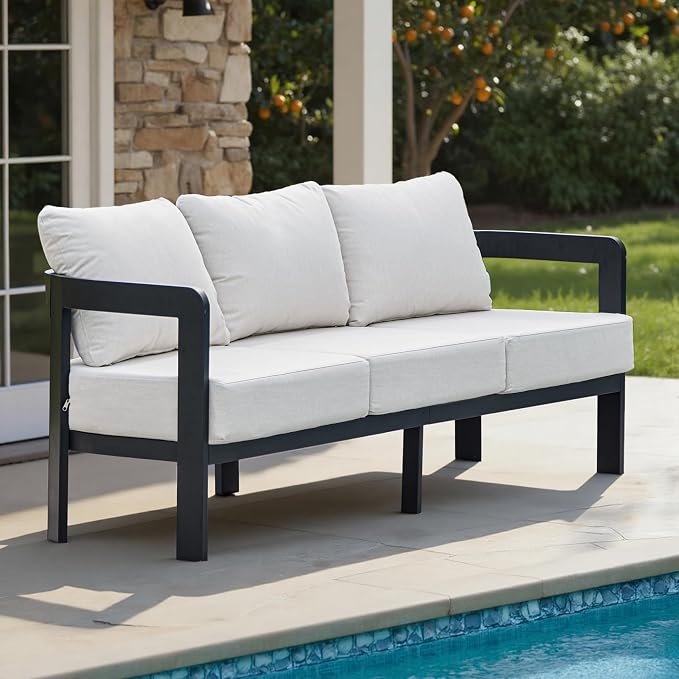 Outdoor Furniture Set, Metal Patio Conversation Set with 6" Thick Cushions, Outdoor Couch Sofa and Patio Chairs Set for Backyard Porch Balcony, White