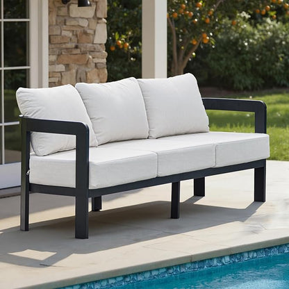 Outdoor Furniture Set, Metal Patio Conversation Set with 6" Thick Cushions, Outdoor Couch Sofa and Patio Chairs Set for Backyard Porch Balcony, White
