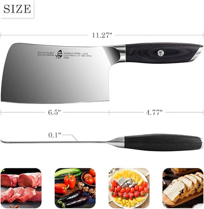 TUO Cleaver Knife, 6.5 inch Butcher Knife for Chopping Meat & Vegetable, High Carbon Steel Chinese Cleaver with Ergonomic Handle - FALCON SERIES