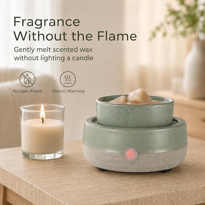 Wax Melt Warmer, Ceramic Electric Candle Wax Warmer 3-in-1 Oil Burner Fits Yankee Large Jar, Scented Candle Holder for Home Decor Thanksgiving Christmas Day Gifts (02-Light Green)