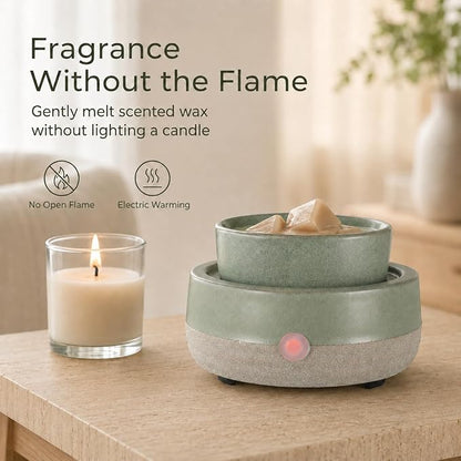 Wax Melt Warmer, Ceramic Electric Candle Wax Warmer 3-in-1 Oil Burner Fits Yankee Large Jar, Scented Candle Holder for Home Decor Thanksgiving Christmas Day Gifts (02-Light Green)