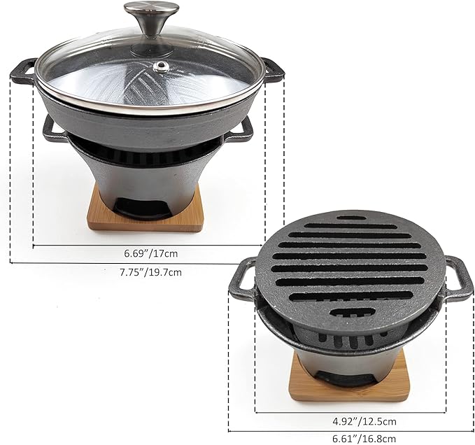 HAWOK Yakiniku Plate Cast Iron with Glass Lid mini stove set of 2………
