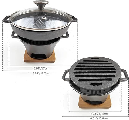 HAWOK Yakiniku Plate Cast Iron with Glass Lid mini stove set of 2………