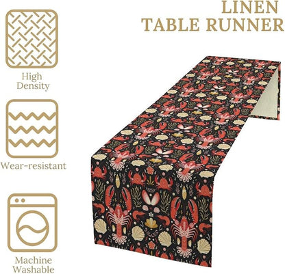 Crawfish Boil Table Runner Seafood Ocean Life Sea Creatures Animals Plants Boil Birthday Party Kitchen Home Dining Fireplace Matel Table Decoration 13x70 Inch