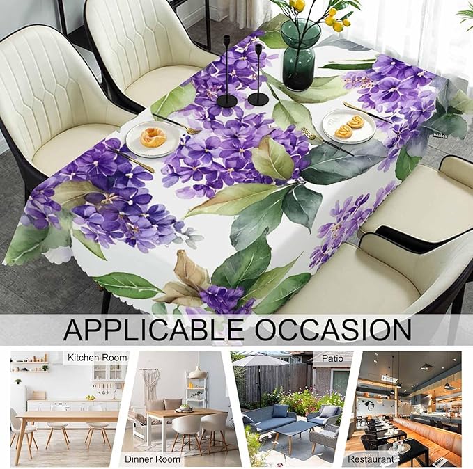 Violet Tablecloth for Rectangle Tables, 52"X70", Watercolor Violet Flowers, Purple, Picnic Table Cover, Indoor/Outdoor, Stain & Wrinkle Resistant