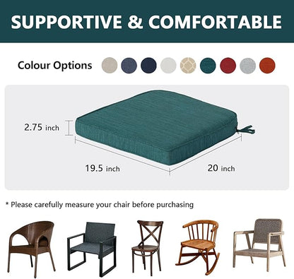 Goodgoods 19.5 x 20 Outdoor Chair Cushions Set of 4, Fade-Resistant & Water-Resistant Patio Seat Cushion Pads with Ties, 30D High-Resilience Foam for Dining Room Kitchen Chairs, Malachite