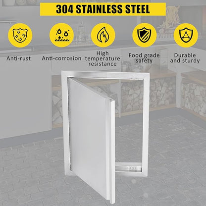 GarveeLife BBQ Access Door 17W x 24H Inch, Outdoor Kitchen Doors with Weatherproof 304 Stainless Steel Built in Single Access Doors for Outside Kitchen Commercial Grilling BBQ Island Barbeque Station