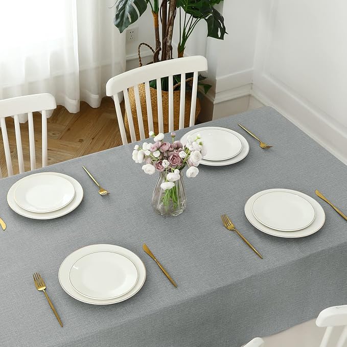 Romanstile 100% Waterproof PVC Tablecloth, Square Oil Spill Proof Stain Resistant Vinyl Table Cloth, Wipe Clean Plastic Table Covers for Kitchen/Dining/Parties - 54 x 54 Inch, Light Grey