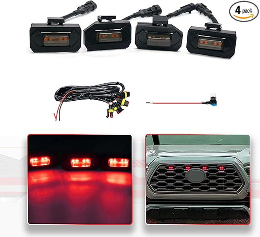 4Pcs Red LED Grill Lights Kit for 2020-2022 Toyota Tacoma | for TRD Off-Road & Sport OEM Grille,Black Shell, w/ Wiring Harness,Not for 2020-2021 OEM SR/SR5/Limited/TRD Pro Grilles