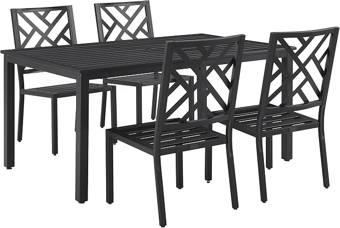 Crosley Furniture Locke 5-Piece Outdoor Dining Set for 4, Patio Table and Chairs for Backyard, Deck, Matte Black with Creme Cushions