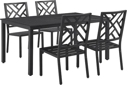 Crosley Furniture Locke 5-Piece Outdoor Dining Set for 4, Patio Table and Chairs for Backyard, Deck, Matte Black with Creme Cushions