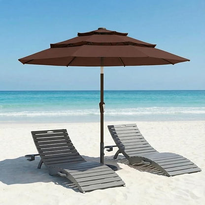 10ft Patio Umbrella, 3 Tier Outdoor Market Table Umbrellas with 8 Fiberglass Ribs and Push Button Tilt, Windproof, Vented Canopy, UV Protection for Deck, Pool, Backyard