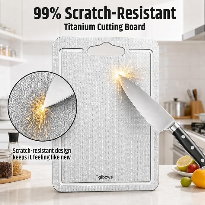 3-Piece Titanium Cutting Board Set, Scratch-Resistant, Dishwasher Safe | 3-piece titanium cutting board set with juice grooves,non-slip mat,double-sided use,dishwasher-safe cleanup for kitchen & BBQ