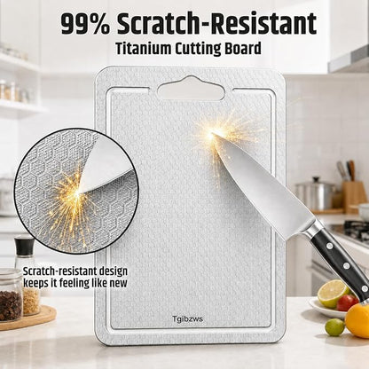 3-Piece Titanium Cutting Board Set, Scratch-Resistant, Dishwasher Safe | 3-piece titanium cutting board set with juice grooves,non-slip mat,double-sided use,dishwasher-safe cleanup for kitchen & BBQ