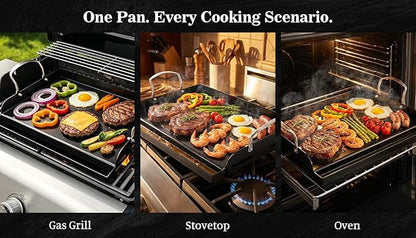 Nonstick Nanoceramic Griddle Plate, Pre-Seasoned Heavy-Duty Flat Top Insert, Universal Outdoor Cooking Griddle for Gas Grill/Charcoal/Gas Stove, Camping, Tailgating, Parties & Backyard BBQ, 17"x13"