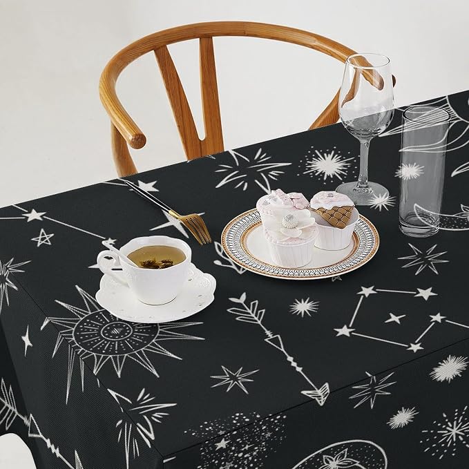 Sun Moon Tablecloth Boho Astrology Celestial Star Crescent Galaxy Space Table Cloth Water Resistant Wipeable Table Cover for Picnic Party Holiday Kitchen Dinner Table 55"x55"
