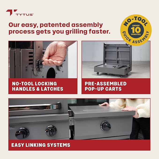 Tytus Fresno 5-Burner Propane or Natural Gas Island Grill – 864 sq. in. Cooking, 48,000 BTU Main + 12,000 BTU Side Burner, Porcelain Grates, Storage Cabinets, Semi-Portable - SS/Shadow Starter Kit