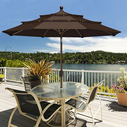 EliteShade USA 10-Year-Non-Fading 9ft 3-Tier Market Patio Umbrella, Commercial Grade Outdoor Table Umbrella with Crank Open, Windproof & UPF 50+ UV Protection, Heavy Duty Ventilation for Garden, Deck, Pool, Backyard, Beach & Bistro, Chestnut
