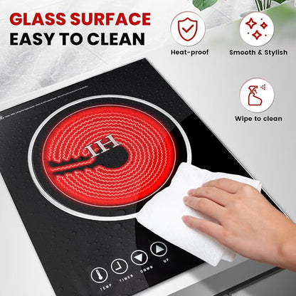 Portable Electric Cooktop, Single Burner Plug in Portable Induction Cooktop, Countertop Ceramic Stove Top with Power Levels and Overheat Protection, Child Safety Lock, Timer, 1800W 110V