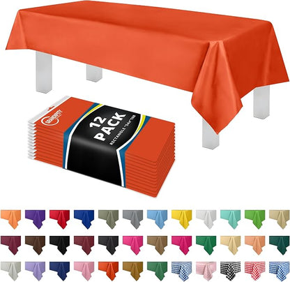 Grandipity 12 Pack Premium Disposable Plastic Tablecloth 54 Inch. x 108 Inch. Decorative Rectangle Table Cover - Orange