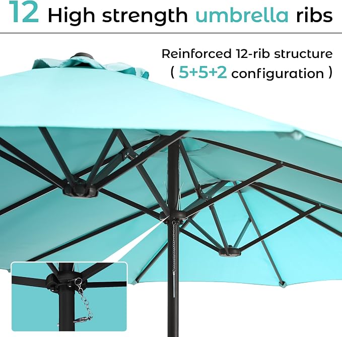 DomeShade 15ft Outdoor Umbrellas for Patio with Base,Outdoor Double-Sided Rectangle Market Umbrella with Crank Handle&Stand,Awnings for Outside Umbrellas for Poolside Lawn Backyard Garden,Turquoise