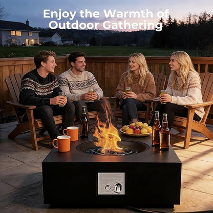 R.W.FLAME 28" Square 2-in-1 Propane Fire Pit Table - 40000 BTU CSA Certified with Electronic Ignition, Glass Stones & Weather Cover for Patio, Backyard, Deck Gatherings